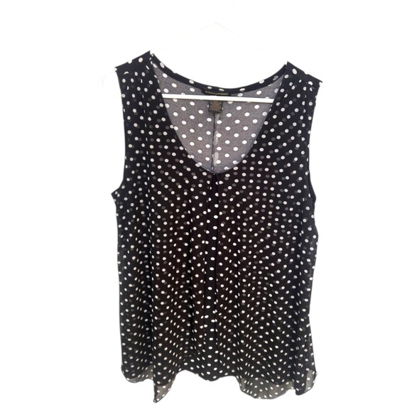 Susan Lawrence Womens Black White Polka Dot Sleeveless V-Neck Layered Blouse XL - Picture 2 of 7